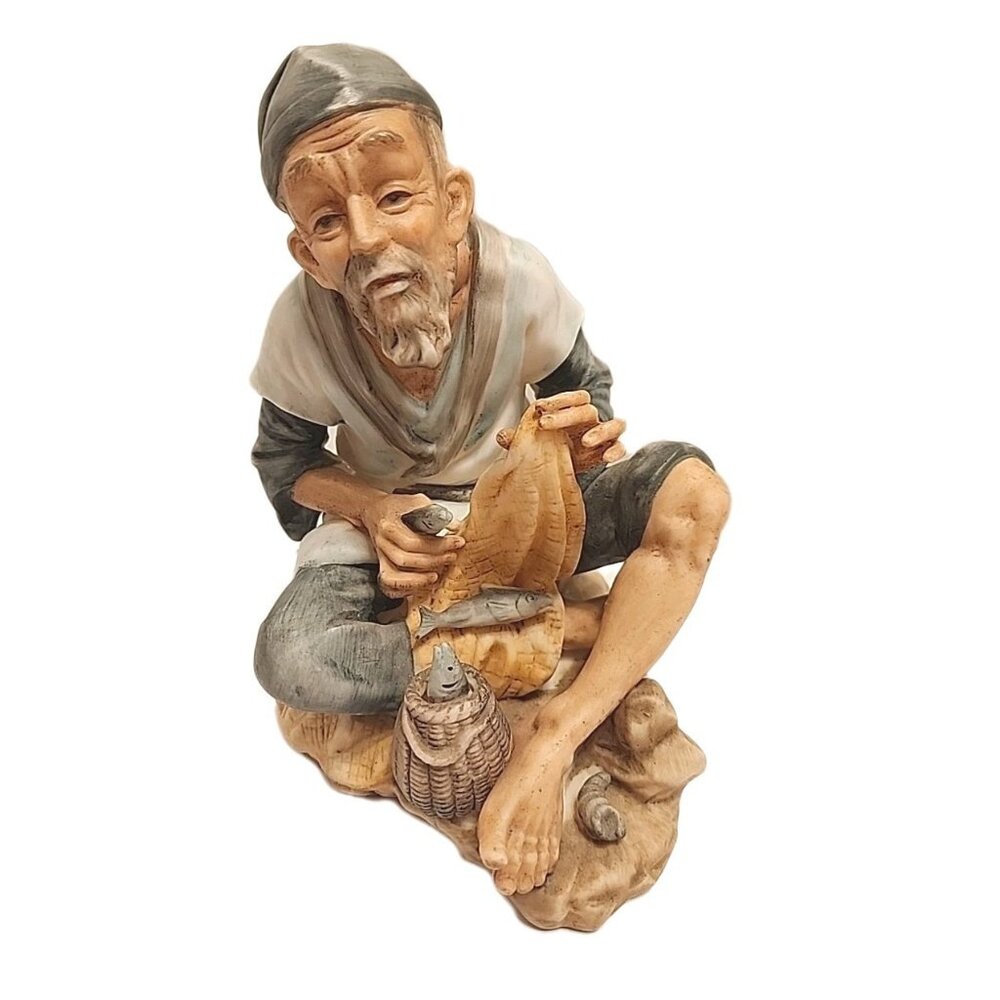 Vintage Ceramic Porcelain Japan Figurine Older Man Fisherman Handpainted #F722